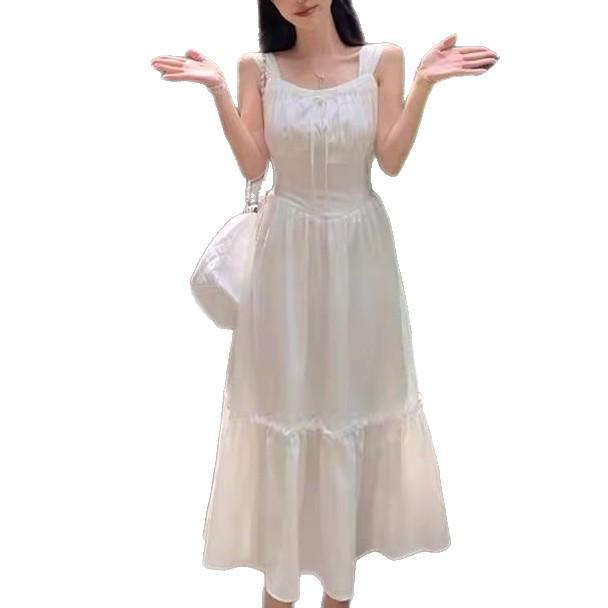 2026 White 'First Love' Sweet Spaghetti Strap Beach Vacation Dress
