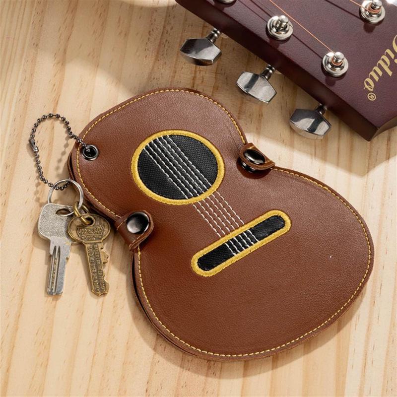Embroidered Guitar Pick Storage Bag with Large Capacity Slots and Hanging Ornament