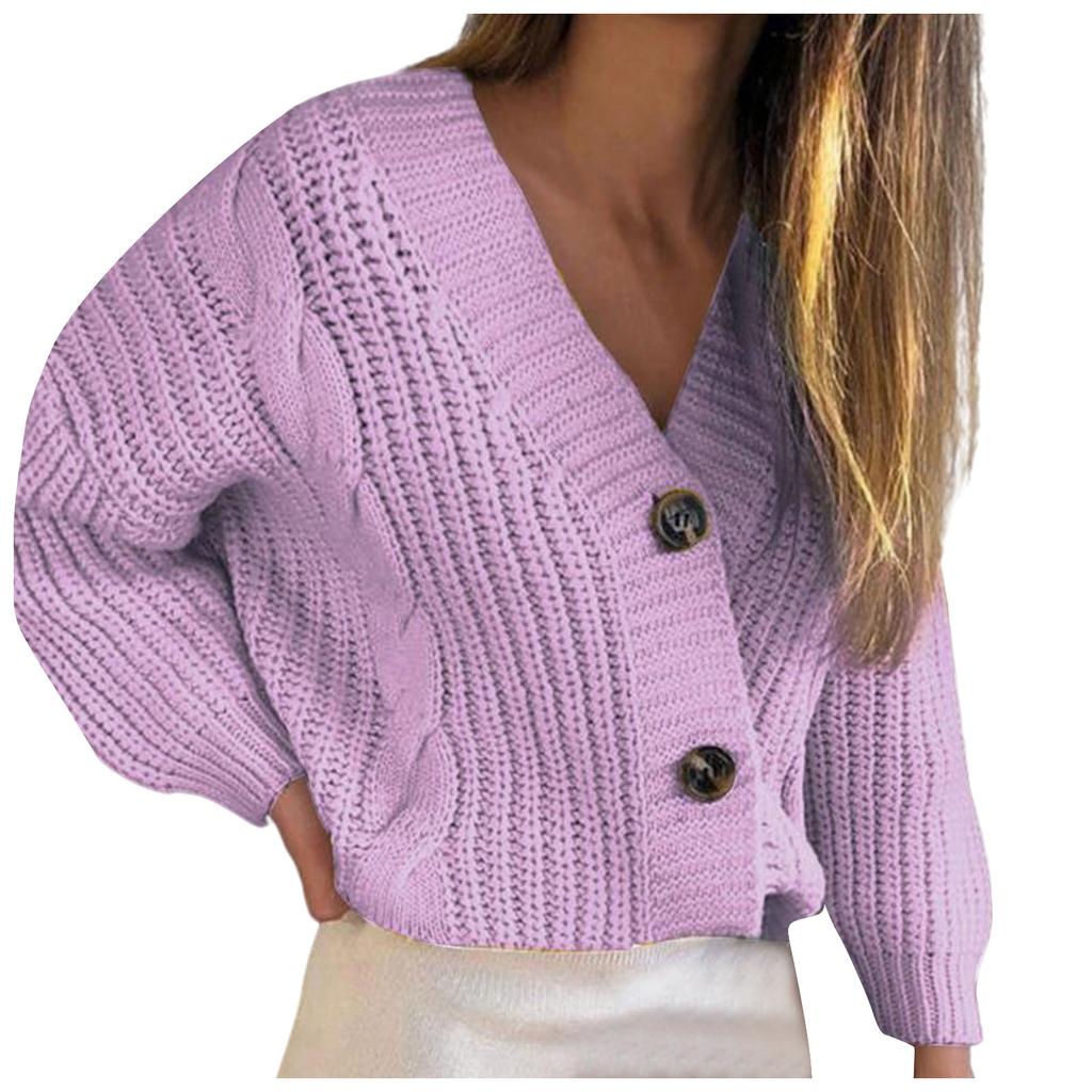 Women's Loose V-neck Large Size Buttons Cardigan Thick Line Sweater Blouse