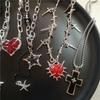 Goth Black Cross Pentagram Red Thorns Heart Pendant Chain Necklace For Women Men Grunge Punk Halloween Jewelry Y2K Accessories