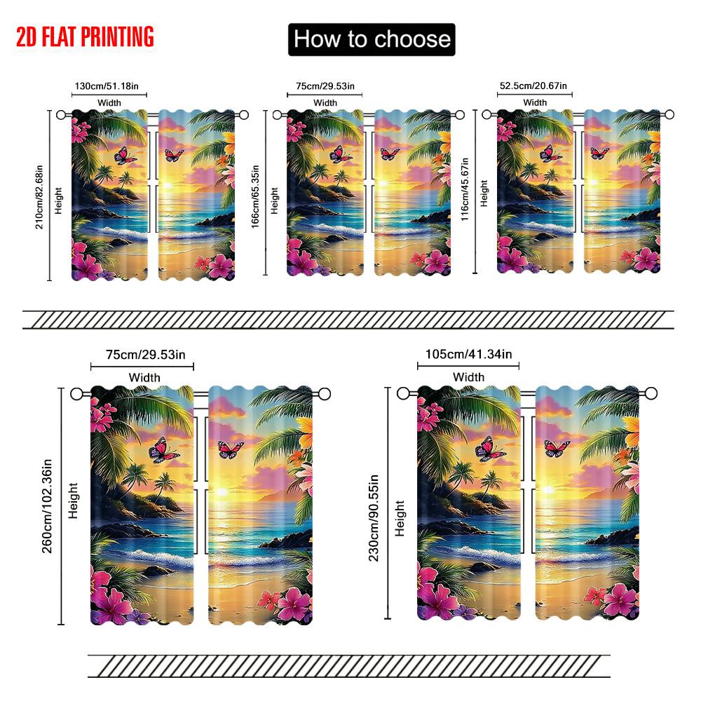 Set Of 2 Plane Printing Popular Curtain Panels Vibrant Flowers Palms Polyester Easy Install Without Rod Versatile All Use Curtains Made