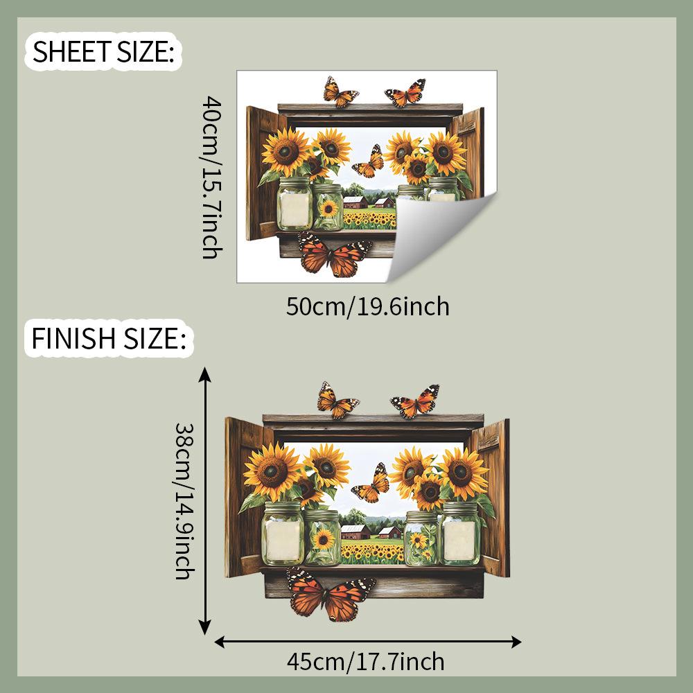 Creative False Window Sunflower Bedroom Living Room Shopping Mall Beautification Decorative Wall Sticker Can Be Customized Pattern