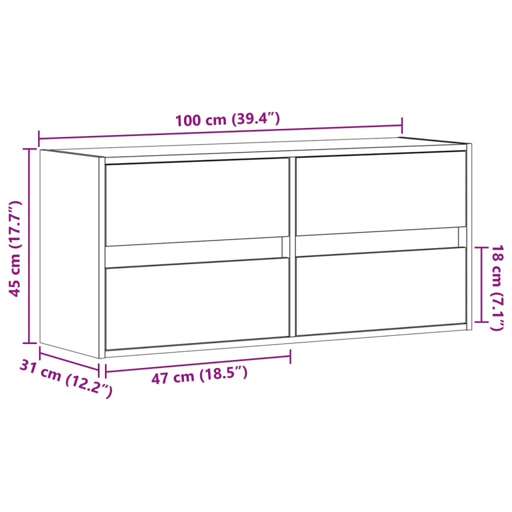 Wall Mounted TV Cabinet with LED Lighting Grey Sonoma 100 x 31 x 45 cm