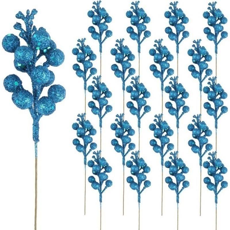 White Christmas Tree Decorations Artificial Flowers Ornaments Berry Stems Hanging Snowflakes for Xmas Tree Party Holiday Decor