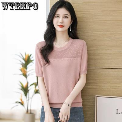 Sommer Einfarbig Aushöhlen Casual T-shirt T-shirt frauen Kleidung Alle-spiel Weibliche Halbe Hülse Pullover Tops