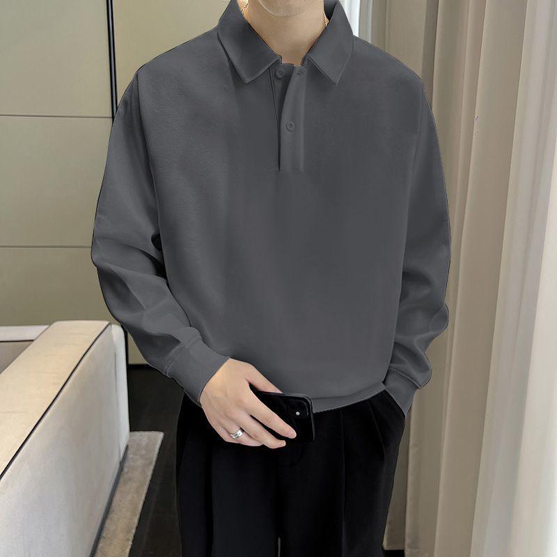 

Pure Cotton Men s Heavyweight 280G Long Sleeve Polo Shirt - Autumn/Winter Solid Color, Loose Fit, Turn-Down Collar, Free Shipping M [80-100 lbs]