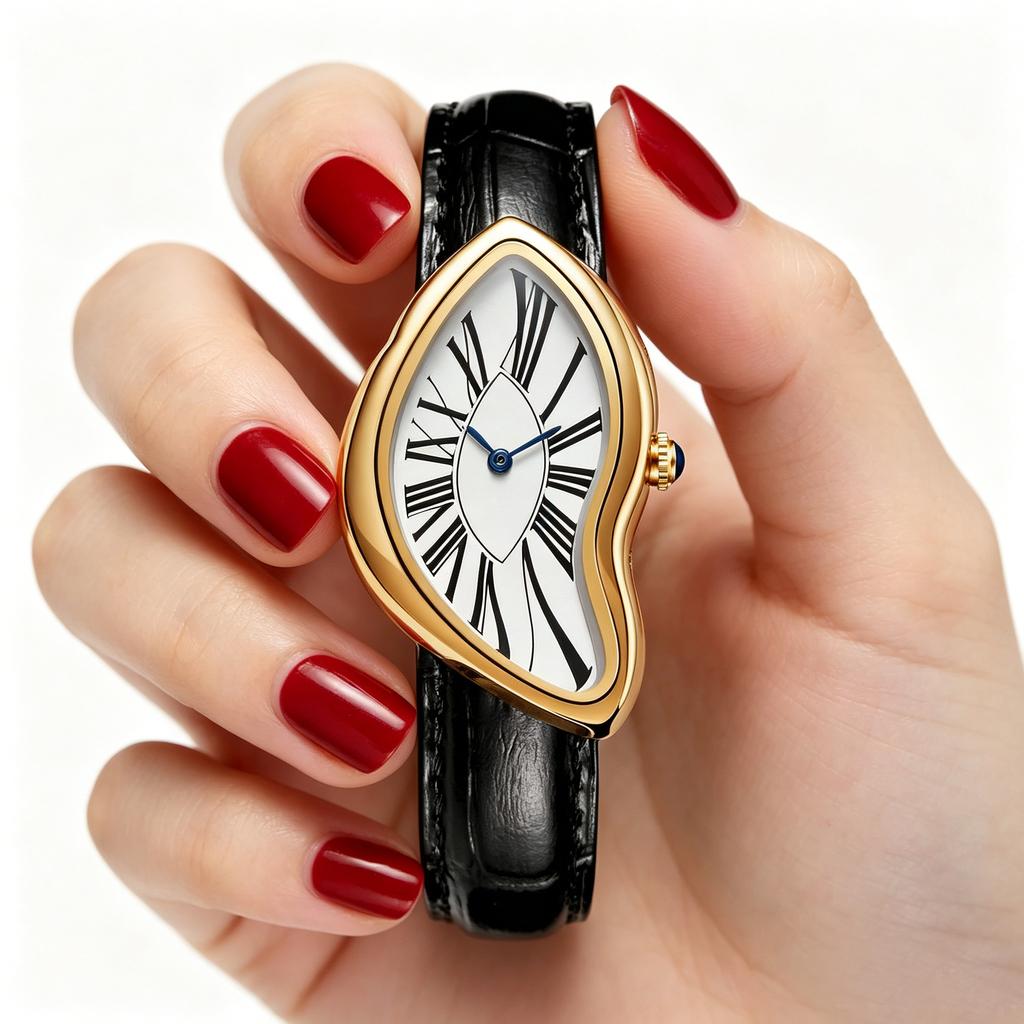 Damen-Quarz-Uhr, Eine Kreative Unregelmäßig Geformte Uhr, Mit einem Retro Y2K Design, Quarzwerk, Legierungsgehäuse und Mineralglas