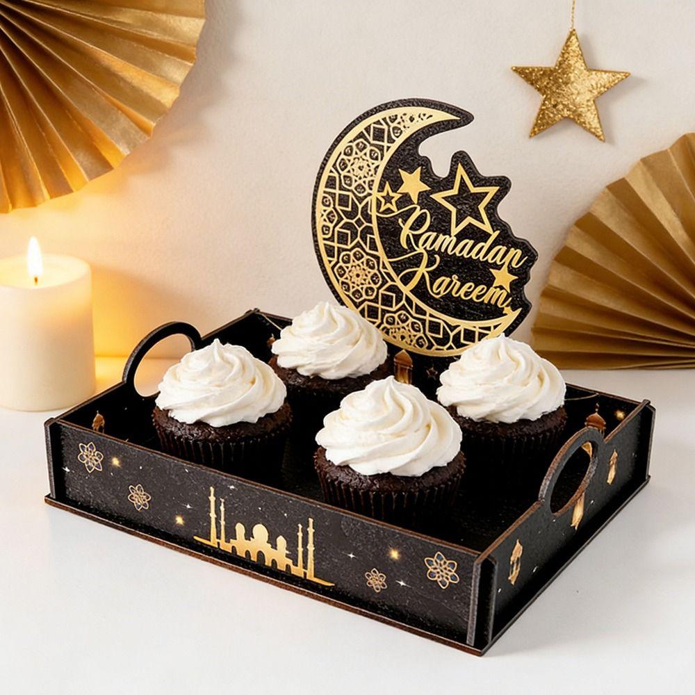 Star Moon Ramadan Wooden Tray Handmade Food Holder Fruit Tray  Eid Mubarak Celebration