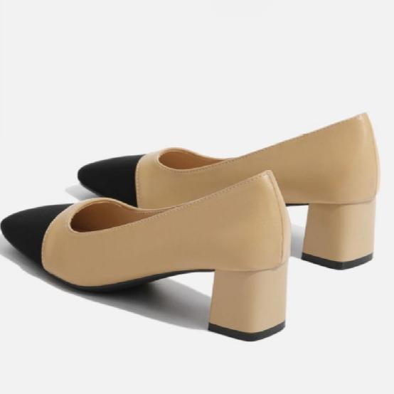 Color-matching High-heeled Shoes, Elegant Thick-heeled Women's Shoes, Square-toe Temperament Single Shoes