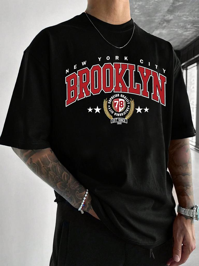 Men's Graphic Tee - Casual & Loose Dark Academia Short Sleeve T-Shirt Oversized Baggy Tops T-Shirt Black