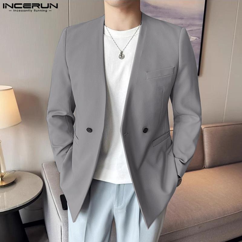 INCERUN Men Collarless Long Sleeve One Button Blazer Casual Oversized Thin Suit Coats