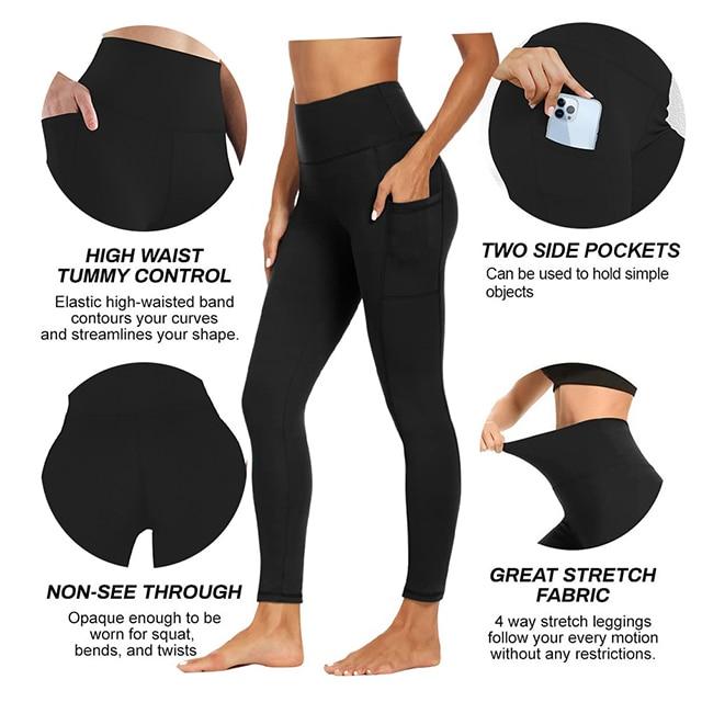 Hohe Taille Lockere Yogahose mit Taschen Schwarz Damen Jogginghose Tasche Yogahose Locker Bequem Fitnesshose Schwarz