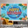 Tropical Birthday Banner, Blue Pool Flower Pattern Backdrop Wall Decor for Summer