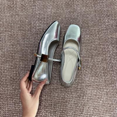 With Skirt Mary Jane Shoes Women's Shoes Spring and Summer New Flats Silver Small Leather Shoes