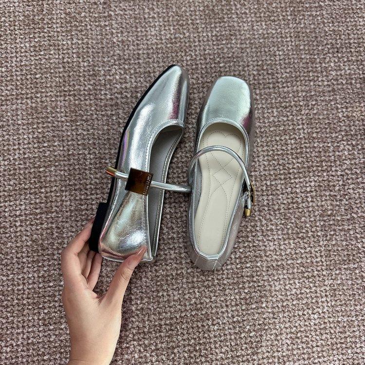 With Skirt Mary Jane Shoes Women's Shoes Spring and Summer New Flats Silver Small Leather Shoes