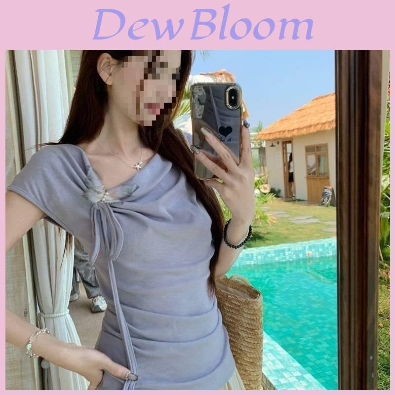 French Irregular Design Short Sleeve Butterfly Top With Embroidery For Summer Fashion