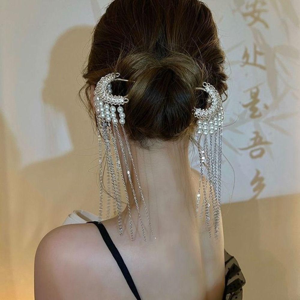 Střapec Kovová vlásenka Pearl Pearl Hair Stick Retro U-tvaru vlasy Stick Nevěsta