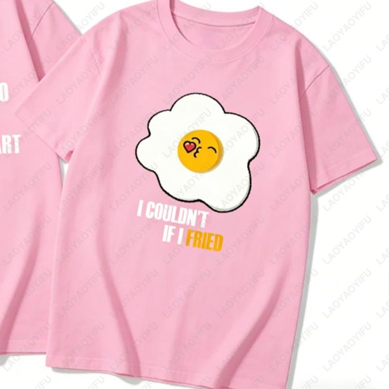 Funny Couple Unisex Adult Cotton TShirts His Hers Matching Shirt Boyfriend Girlfriend Fried Eggs with Bacon Casual Lovely Tee