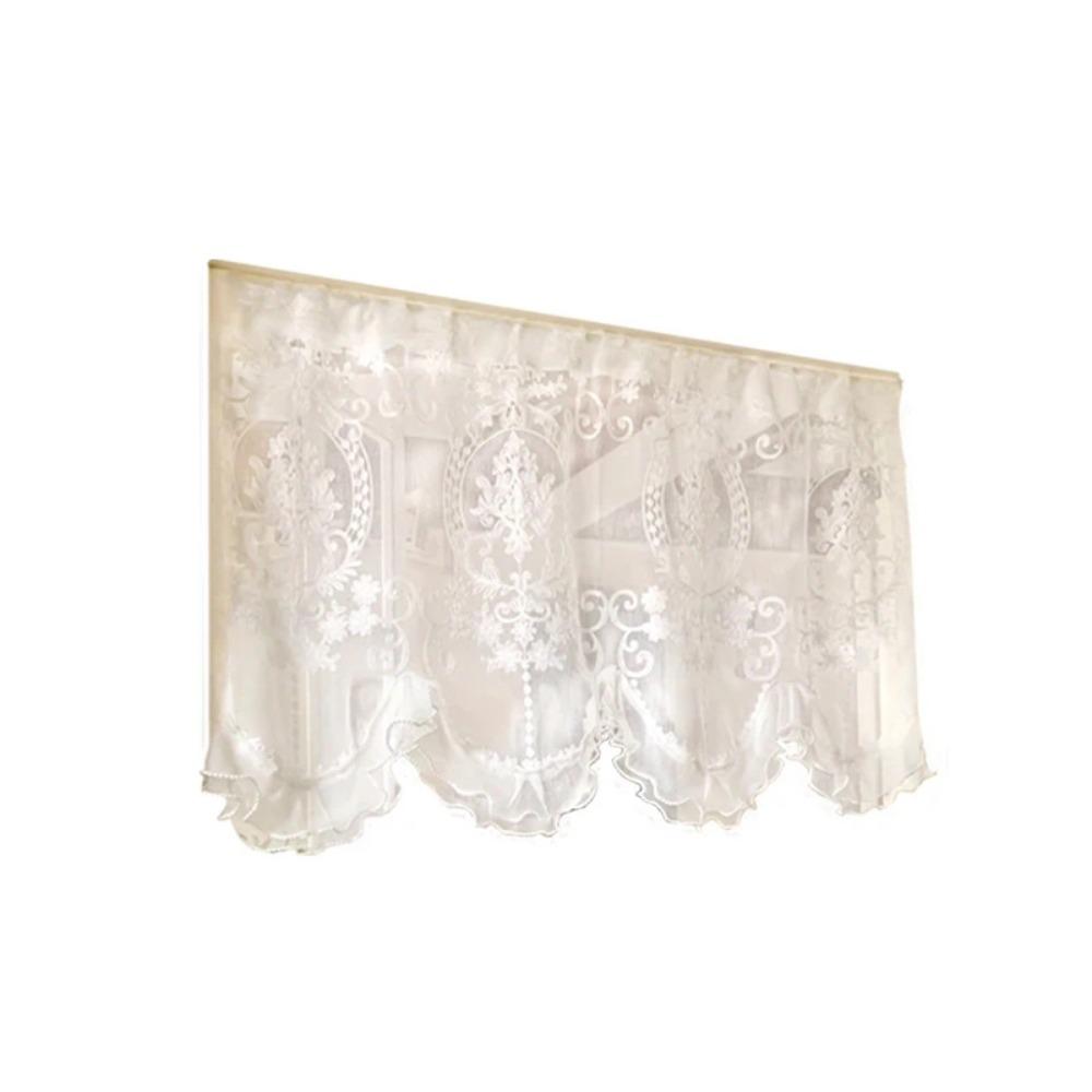 Wavy Edge Beaded Half Yarn Drapes Double Pearls Lace Bottom Floral Short Tulle Drapery  Door
