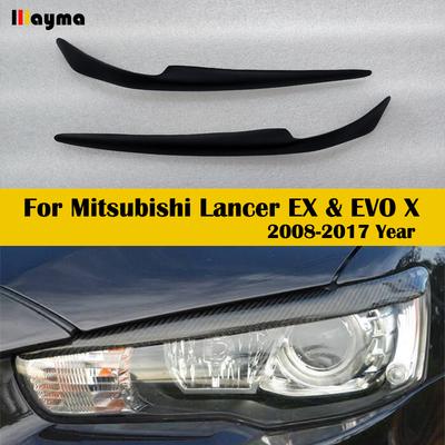 Carbon Fiber Headlight Cover Eyelids For Mitsubishi Lancer EX Evolution Evo 10th 2009 Fiber Glass Front Lamp Eyebrow Sticker 2pc