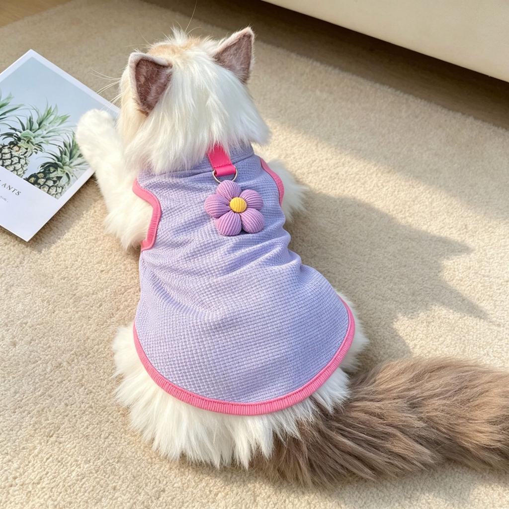 Cat dog clothes spring and summer pet British short blue cat anti-hair loss breathable sun protection tractable teddy bear vest