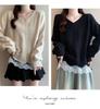 French Lace V-neck Patchwork Two-Piece Knit Sweater - Loose Fit for Autumn/Winter