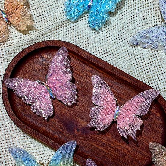 Hair Clip Rhinestones Inlaid Gradient Mesh Yarn 3D Butterfly Decor Side Bang Hair Pin Fairy Girl Hair Accessories