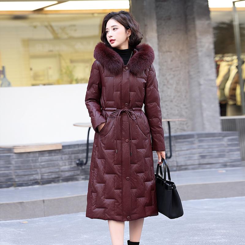 Winter new coat female mother white duck down jacket knee long thickened large size coat large size