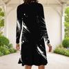 Women Plus Size Round Neck Long Sleeve Black Printed A Line Dress