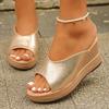 Fashion Women's Shoes 2025 Summer New Wedge Round Toe Thick Sole Slippers Luxury Design Comfortable Beach Women's Shoes Size 35-43