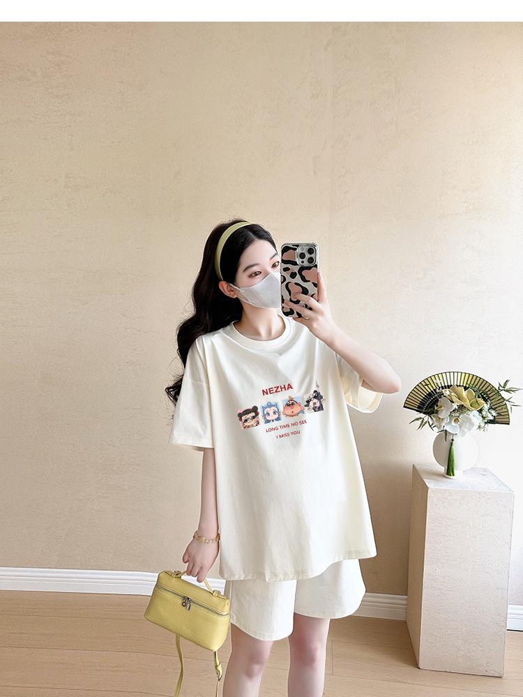 Women's Loose Short-Sleeve Maternity T-Shirt & Pajama Set - Belly Covering Casual Summer Outfit