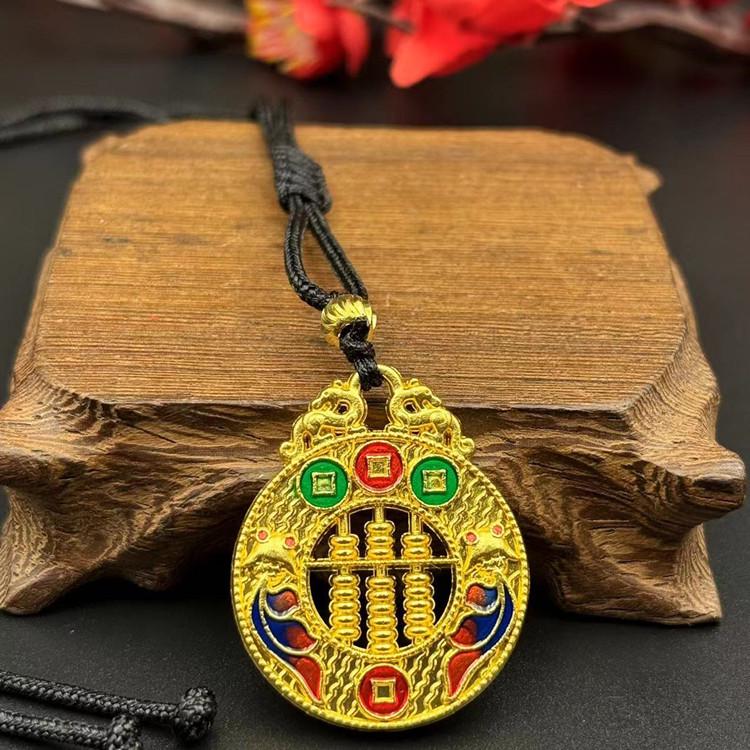 Vietnamesischer Sandgold Buddha Anhänger: Vergoldetes Maitreya Flammen Design