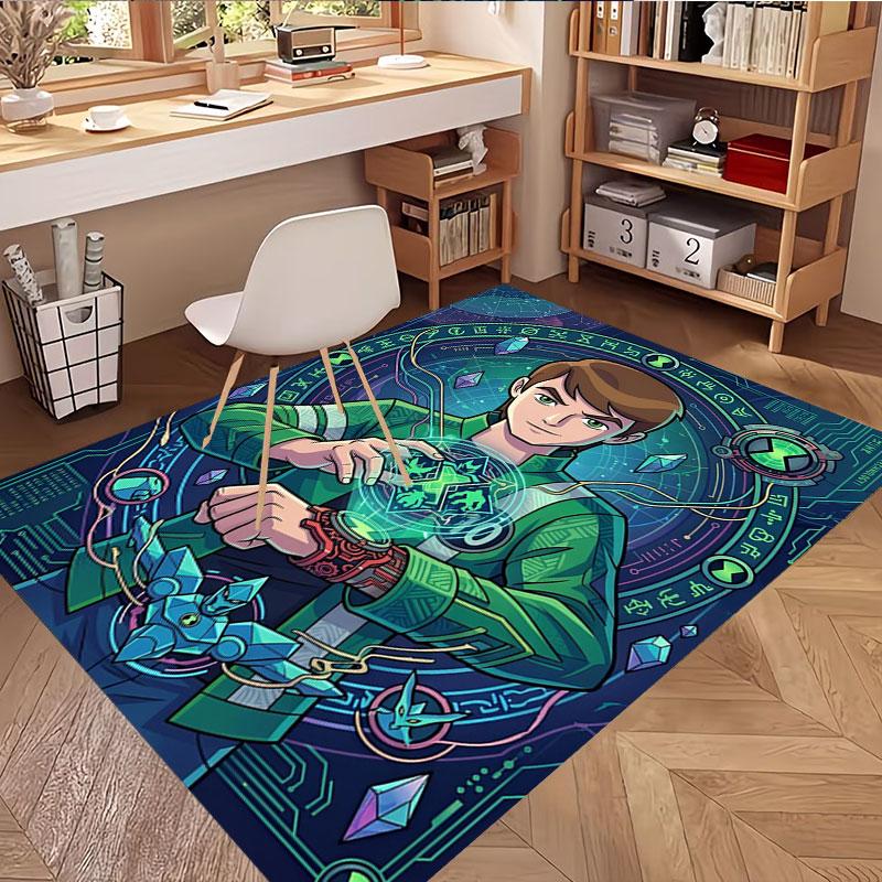 Ben 10 Cartoon Print Rug, Washable Floor Carpet, For Entryway Dorm Laundry Room Office Study, Home Decor Birthday Christmas Gift