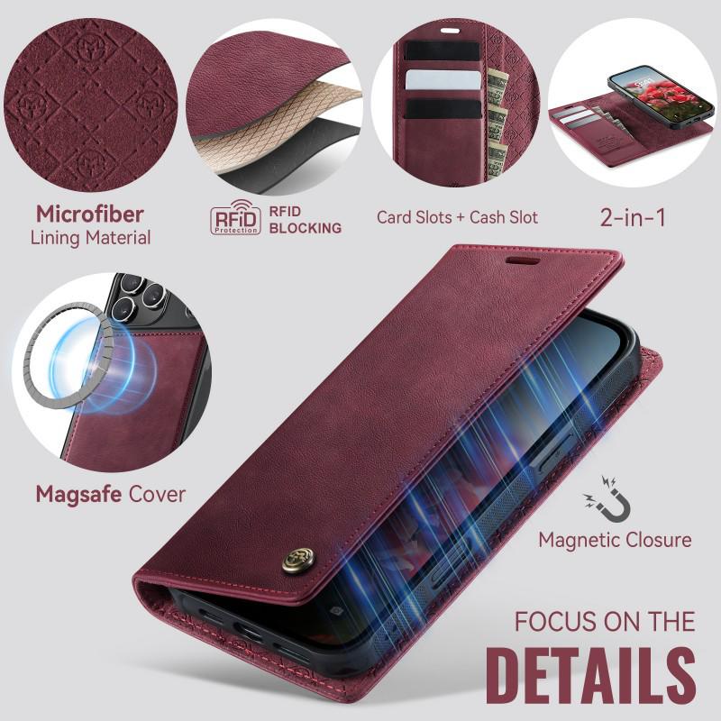 Magnetic Leather Wallet Case for iPhone 16/17 Pro Max (MagSafe Compatible)