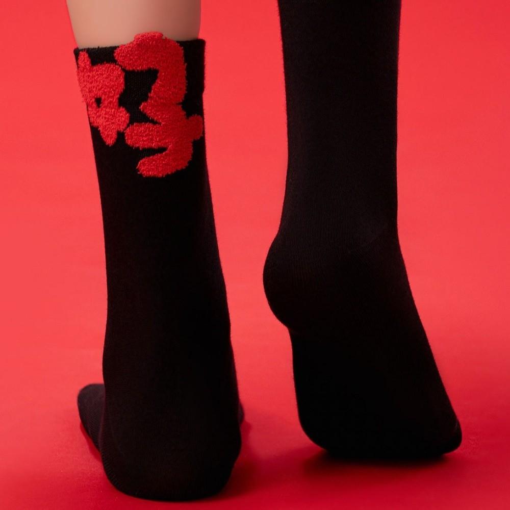 Blessing Words New Year Tube Socks Mid Calf Chinese Characters Zodiac Year Socks Comfortable Good Luck Red Cotton Socks Women