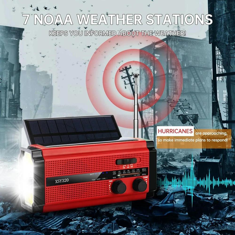 WOOPKER 5000mAh Emergency Radio FM XSY-320 Portable Hand Powered Solar Rechargeable Waterproof with SOS Alarm Flashlight Weather