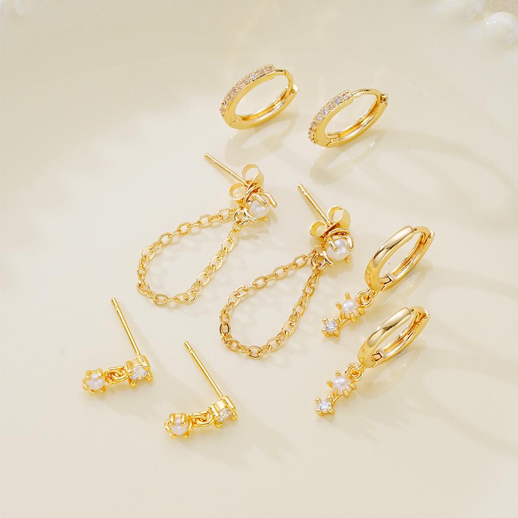 4 Pcs Fashion Gold Plated Zircon Earring Set For Women Dainty Copper Cartilage Piercing Earring Female Party Daily Jewelry Gifts