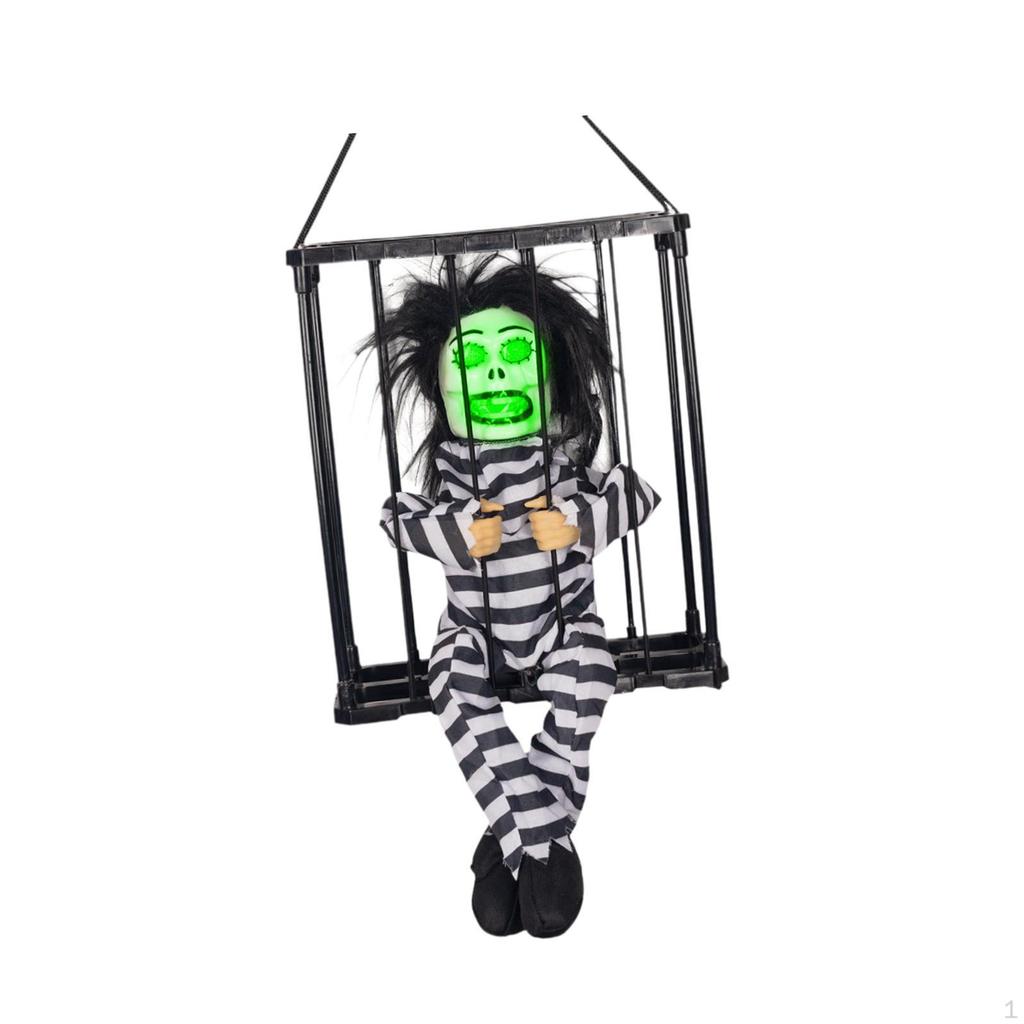 Screaming Halloween Decoration Cage Prisoner Spooky Creative Light up Eyes with Motion Sensing for