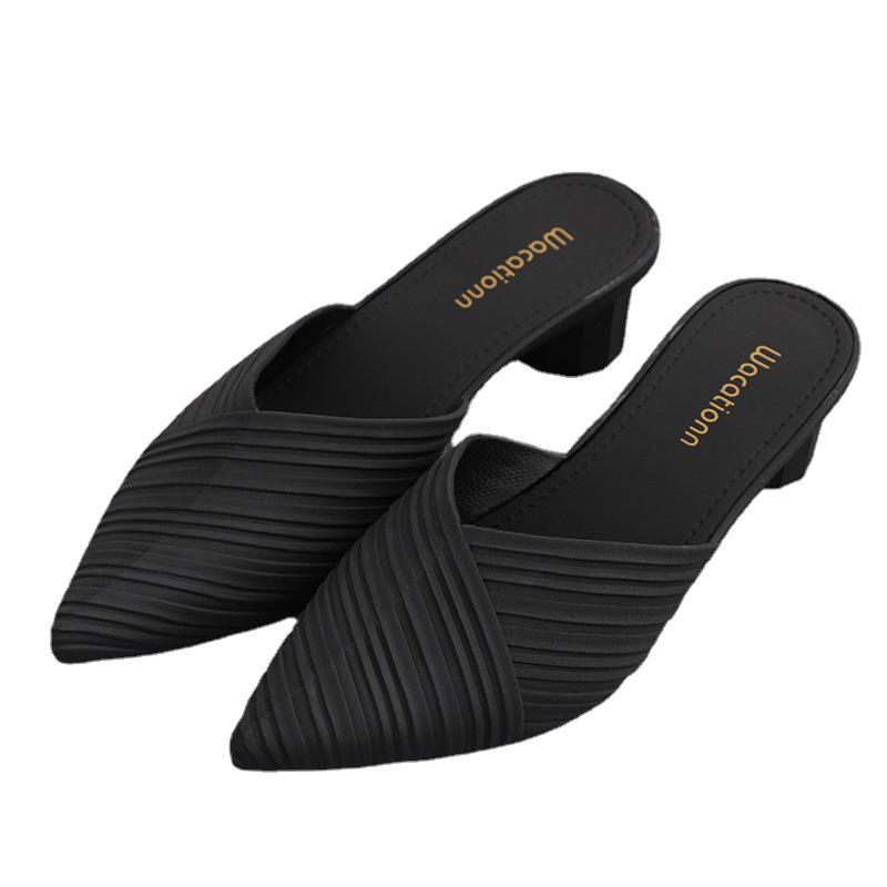 Heli Shark Dam Chunky Heel Spetsig Tå Stängd Tå Casual Halvtofflor - Vår/Sommar Mode Sandaler