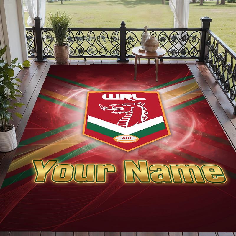 Custom Text Printed Rug Wales Rugby Non Slip Floor Carpet For Home Room Decor