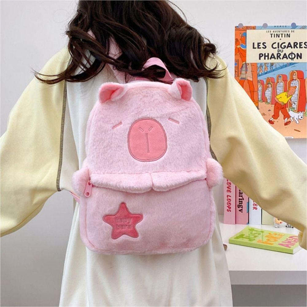 Animal Cartoon Capybara Plush Backpack Large Capacity Capybara Plush Bag Couple