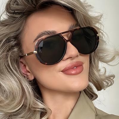 Óculos de Sol Hip Hop Armação Oversize Óculos Anti-UV Lentes Duplas Óculos de Sol Hastes com Personalidade Óculos de Sol Ornamentais Femininos