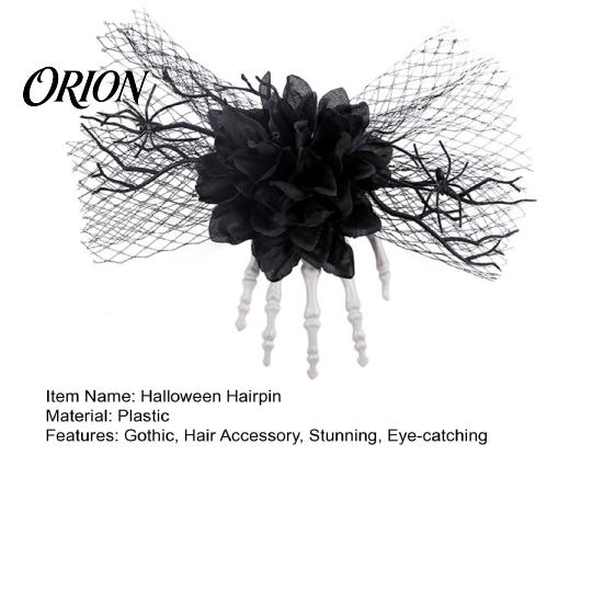 Halloween Hair Jewelry Gothic Skeleton Hand Flowers Clip with Black Mesh, Themed Accessories Skull Bone Claw Hairpin for Girls,Women, Party