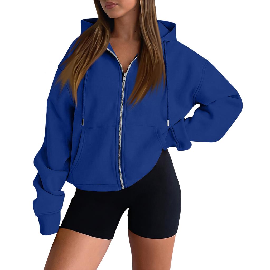 Women’s Long Sleeve Zip Up Hoodie Jacket with Drawstring Hood Casual Loose Fit Sweatshirt Outerwear for Everyday Wear