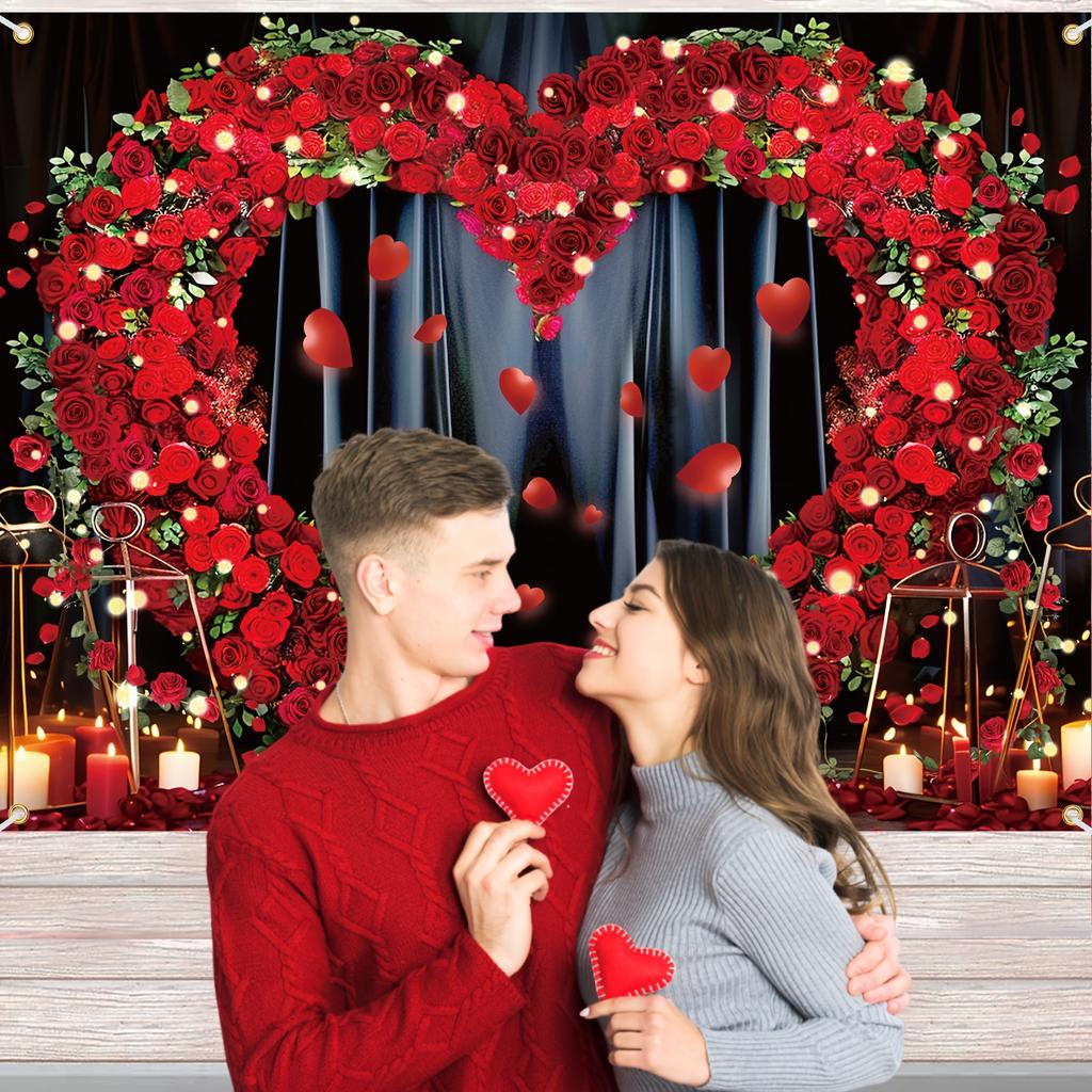 Decorazione di sfondo per foto con rosa a forma di cuore, sfondo fotografico in fibra di poliestere, adatto per matrimoni