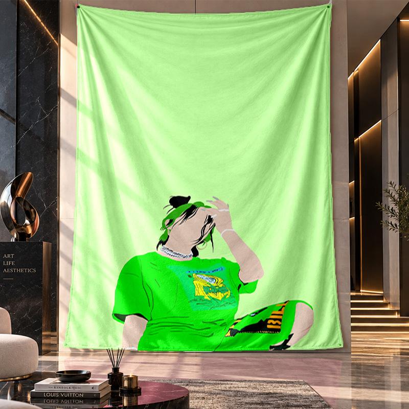 Wandbehang-Gobelin, Stoff-Hintergrund mit Billie Eilish Aufdruck für Schlafsaal-Partydekoration