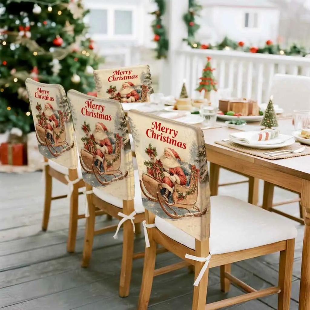 2/4/12pcs/set Merry Christmas Santa Claus Chair Cover Table Decoration Dining Seat Chair Covers Dining Room Bar Party Banquate