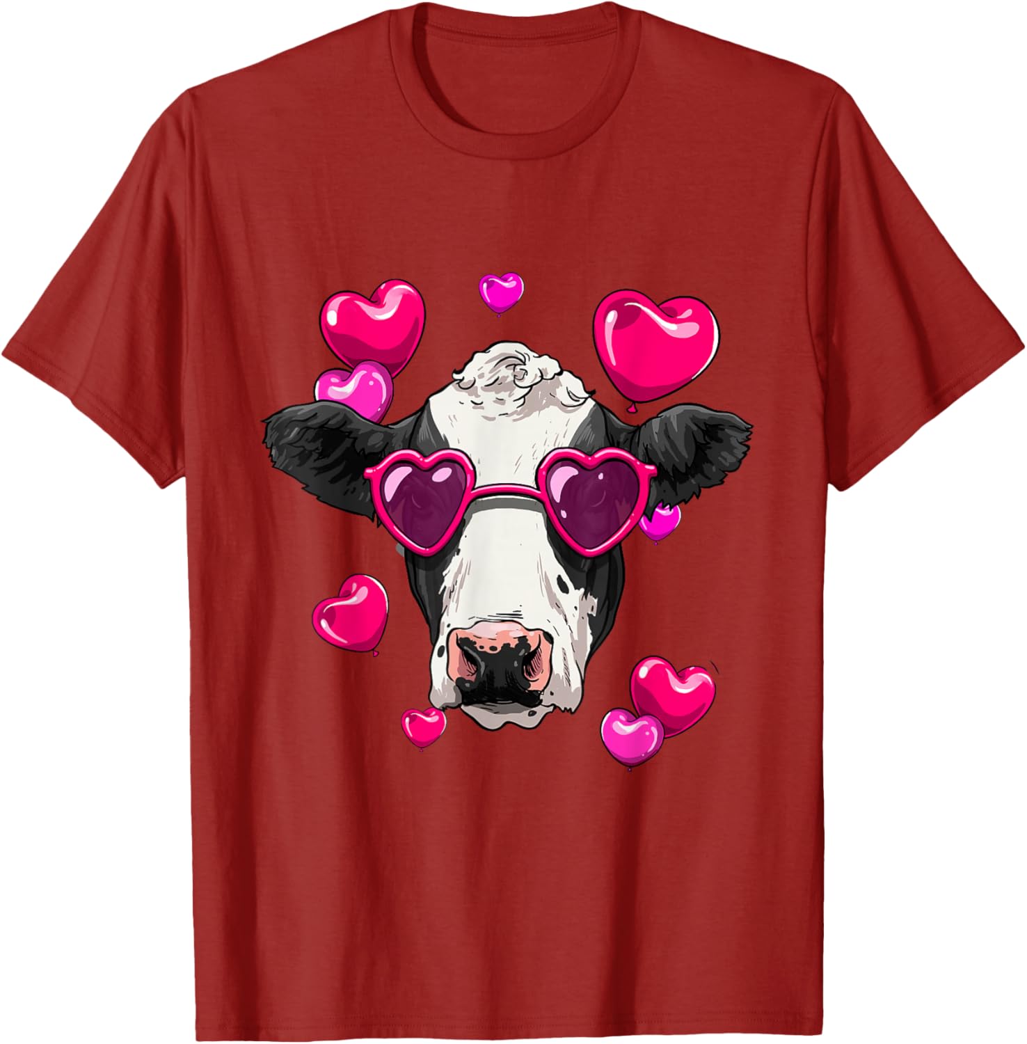 Футболка с коровой на День святого Валентина, милая голова коровы с сердечком и солнцезащитными очками, графическая футболка, повседневная хлопковая футболка S