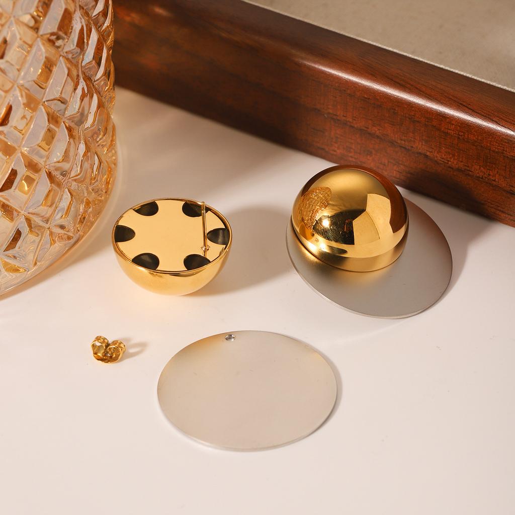 18K Gold Plated Stainless Steel Disc Earrings for Women, Niche High-end Gold and Silver Color Block Titanium Steel Studs