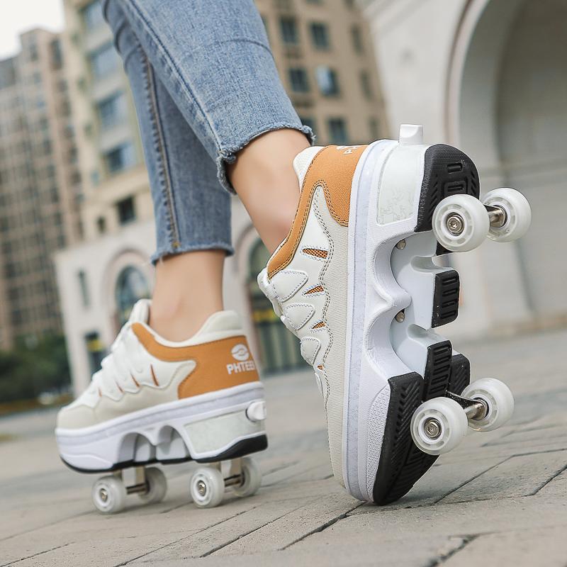 Roller Shoes with Four Wheels Deformed Roller Skates for Children/teens Four-wheel Roller Skates Shoes Double-row Roller Skates Shoes